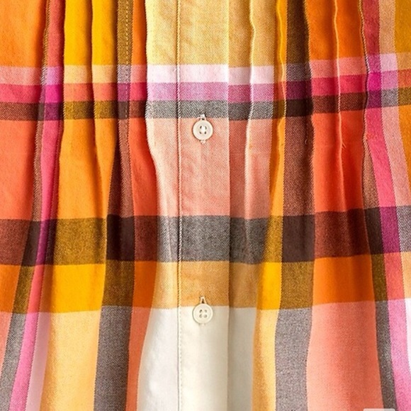 🍊 J.CREW ORANGE YELLOW RUFFLE COLLAR PLAID BUTTON DOWN SHIRT! - Picture 5 of 16